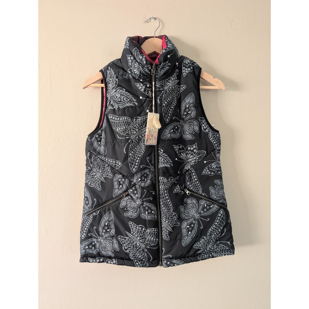 Johnny Was Braemar XS Reversible Puffer Vest Butterfly Floral Bloom Print‎ NWT